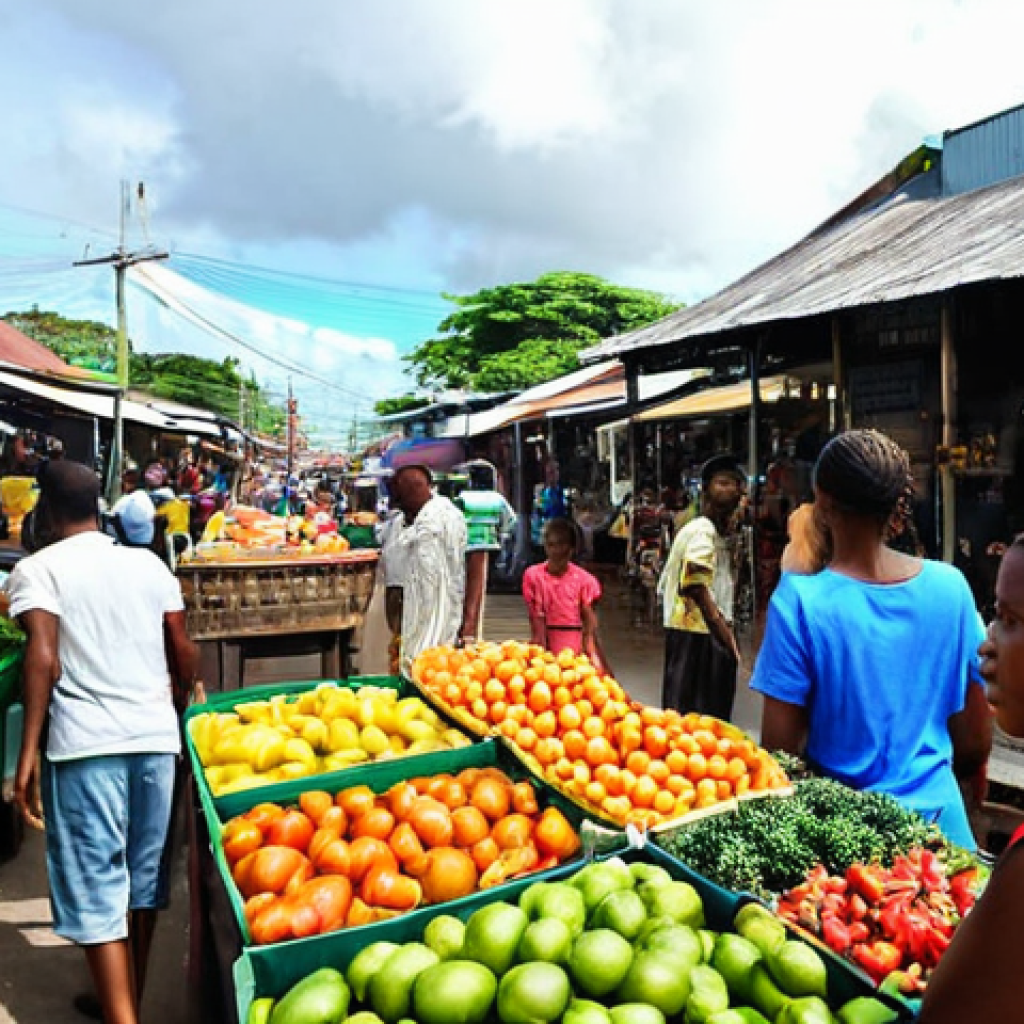 가이아나 여행 안전 수칙 - **Prompt 1: Georgetown Market Life**
    "A vibrant and bustling open-air market in Georgetown, Guya...