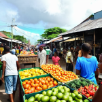 가이아나 여행 안전 수칙 - **Prompt 1: Georgetown Market Life**
    "A vibrant and bustling open-air market in Georgetown, Guya...