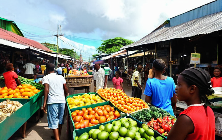 가이아나 여행 안전 수칙 - **Prompt 1: Georgetown Market Life**
    "A vibrant and bustling open-air market in Georgetown, Guya...